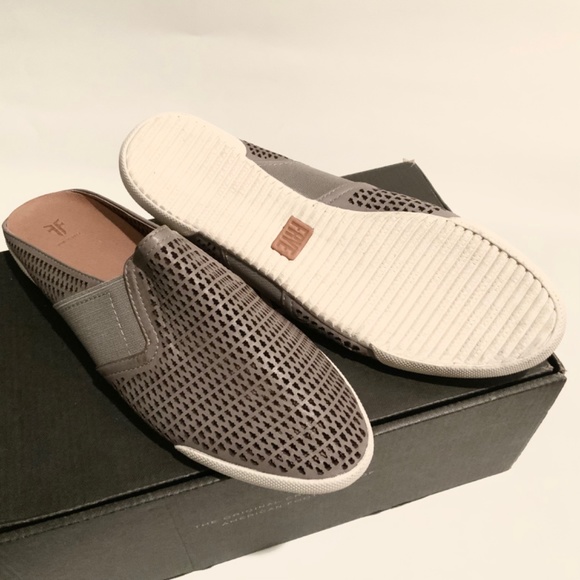 FRYE Melanie Gore Perforated Mule Sneaker Pale Blue Gray Leather Casual Flats - Picture 7 of 14